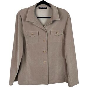 Vintage Polyester Faux Suede Button-Up Shirt Jacket in TAN / Shacket Sz 11